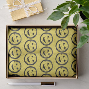 Papier Mousseline Cool Sardé Joyeux visage souriant motif jaune
