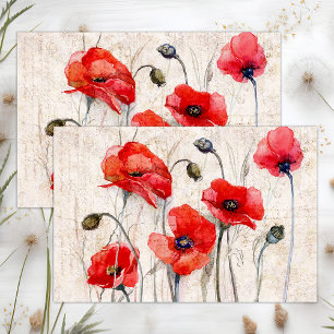 PAPIER MOUSSELINE COQUELICOTS ROUGES DECORATION EN MÉDIA MIXTE DECOU