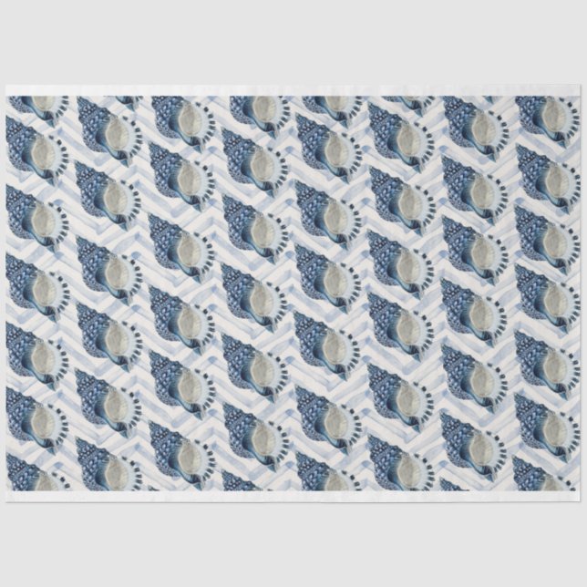 Papier Mousseline Coques de conches Bluegreen sur fond de chevron (Recto)