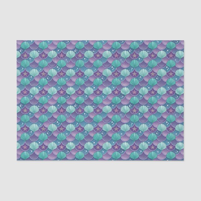 Papier Mousseline Coquillage Bleu Et Violet (Recto)