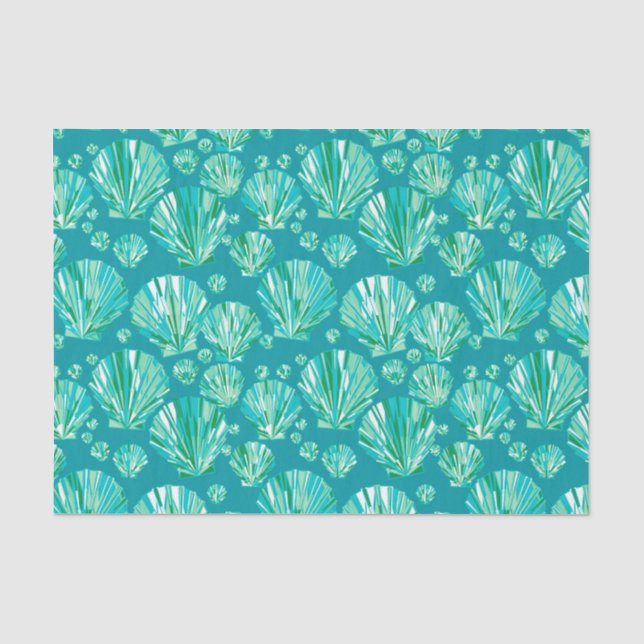 Papier Mousseline Coquillages, Aqua et turquoise géométriques (Recto)