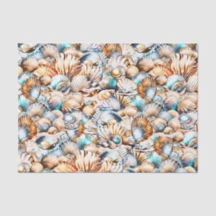 Papier Mousseline Coquillages collage tropical iridescente nautique