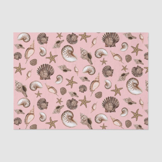 Papier Mousseline Coquillages de la Terre sur rose (Recto)