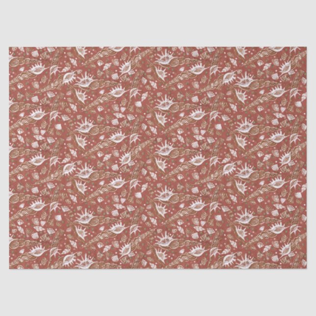 Papier Mousseline Coquillages de mer Coques nautiques Motif Terracot (Recto)