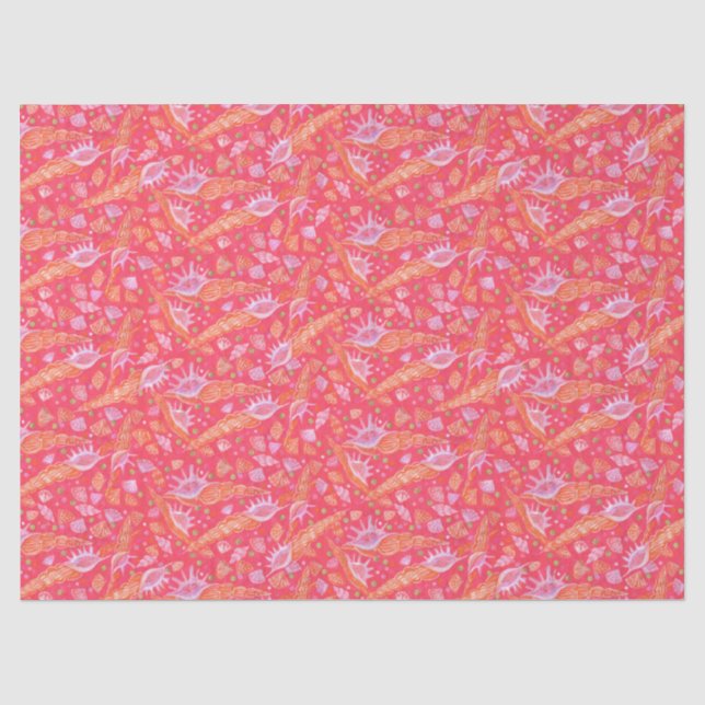 Papier Mousseline Coquillages de mer Mollusk Motif nautique Rouge (Recto)