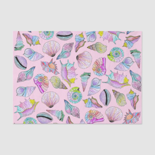 Papier Mousseline Coquillages d'été en peinture peinte Girly (Recto)