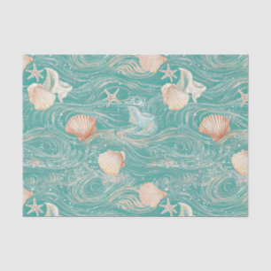 Papier Mousseline Coquillages et Motif de Vagues Océaniques (10)