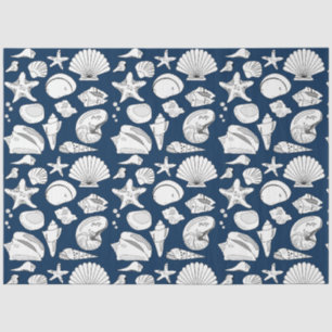 Papier Mousseline Coquillages Nautique Marine Blue Decoupage