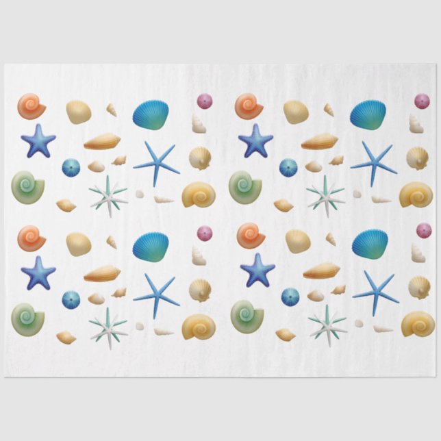 Papier Mousseline Coquillages Set Decoupage Tissu Papier (Recto)