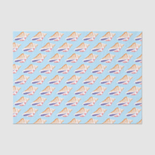 Papier Mousseline Coquillages Simple Océan Motif Bleu blanc