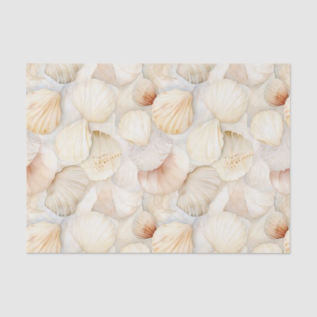 Papier Mousseline Coquilles de Mer Crème Sable Mariage Plage d'Ivoir (Recto)