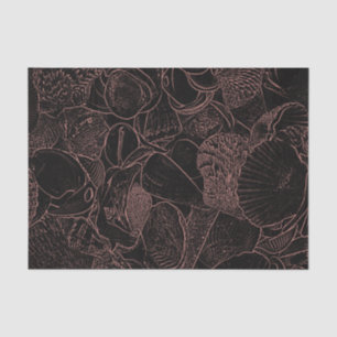 Papier Mousseline Coquilles de mer noir sepia esquisse d'art plage o
