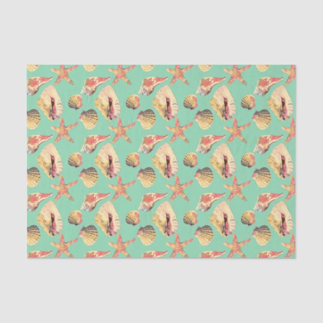 Papier Mousseline Coquilles de mer sur l'Aqua (Recto)