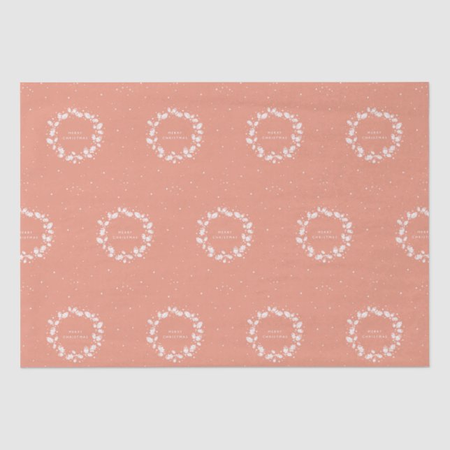 Papier Mousseline Corail moderne + Blanc Joyeux Noël Holly Wreath (Recto)