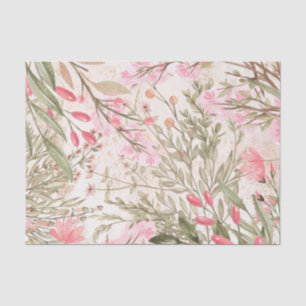Papier Mousseline Corail rose pâle forêt vert aquarelle florale