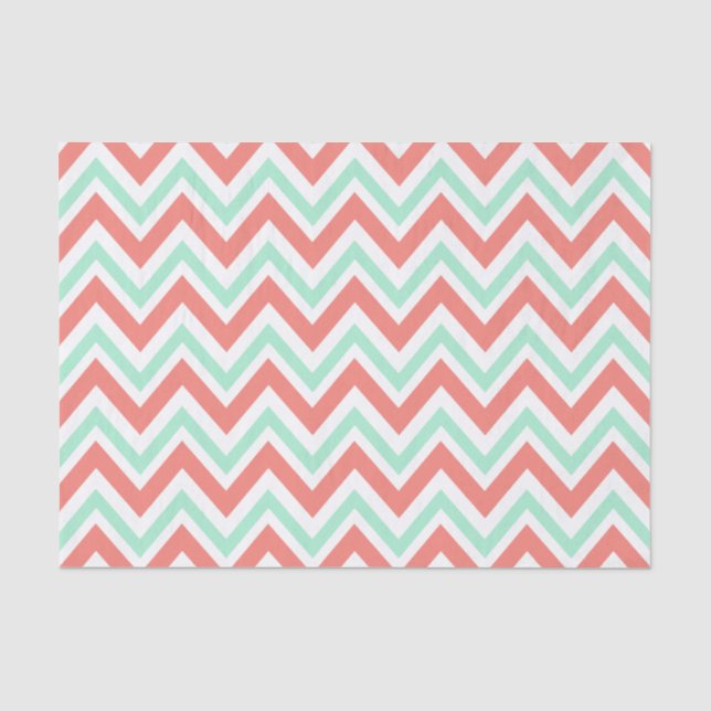 Papier Mousseline Coral rose et menthe vert Chevron Motif (Recto)