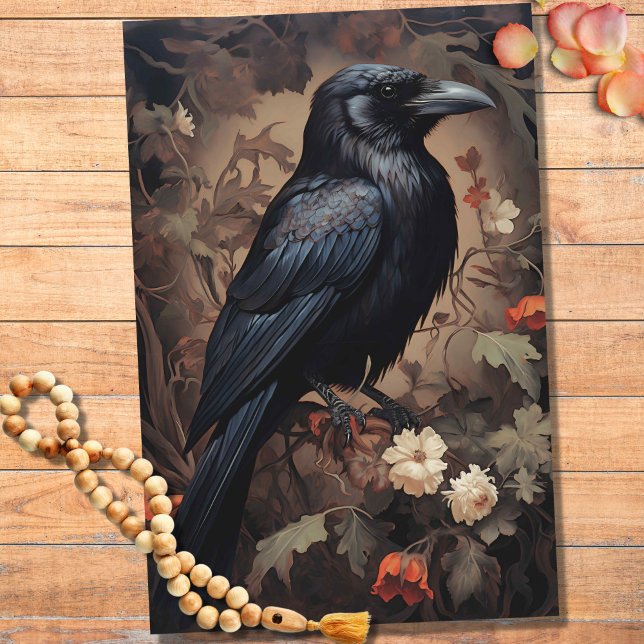 Papier Mousseline Corbeau en fleurs 4 papier découpage (Créateur téléchargé)