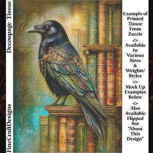 Papier Mousseline Corbeau gothique/steampunk avec livres anciens ET5