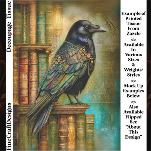 Papier Mousseline Corbeau gothique/steampunk avec livres anciens ET5