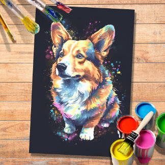 Papier Mousseline Corgi en aquarelle 1 papier découpage