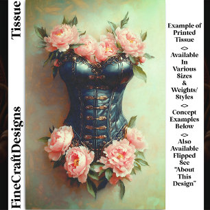 Papier Mousseline Corset Steampunk & Pivoines Roses DF6LF Découpage