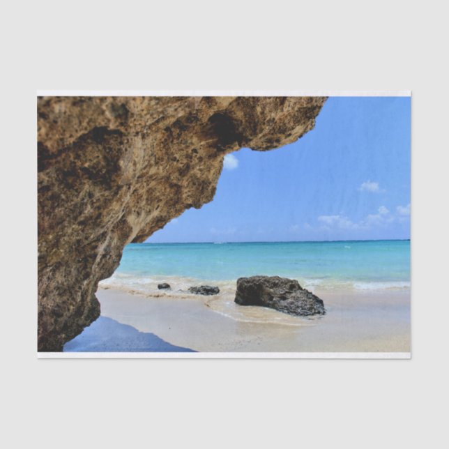 Papier Mousseline Côte tropicale de plage avec un Big Rock (Recto)
