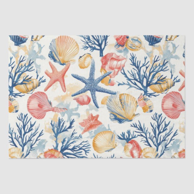 Papier Mousseline Côtière rustique - Coquillages, Starfish, Reef (10 (Recto)