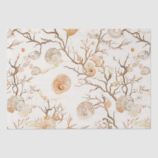 Papier Mousseline Côtière rustique - Coquillages, Starfish, Reef (14 (Recto)