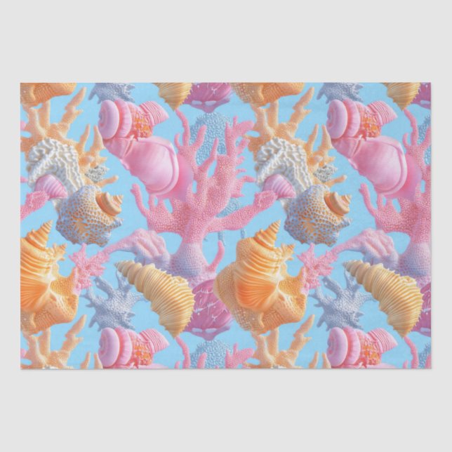 Papier Mousseline Côtière rustique - Coquillages, Starfish, Reef (18 (Recto)