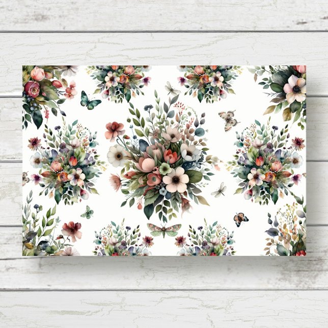 Papier Mousseline Cottage Jardin Floral Bouquet Papillon libellule (Créateur téléchargé)
