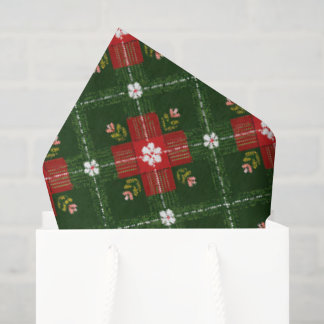 Papier Mousseline Cottage Noël carreaux avec croix florale rouge