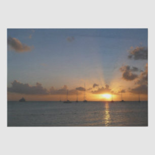 Papier Mousseline Coucher de soleil avec voiliers Paysage tropical P