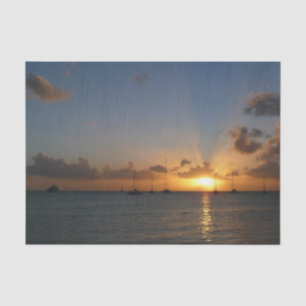 Papier Mousseline Coucher de soleil avec voiliers Paysage tropical P