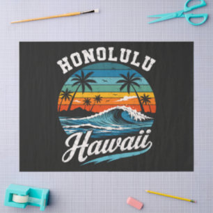 Papier Mousseline Coucher de soleil surf Honolulu Hawaï