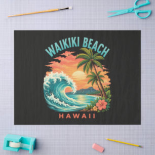 Papier Mousseline Coucher de soleil tropical à Waikiki Beach Hawaï