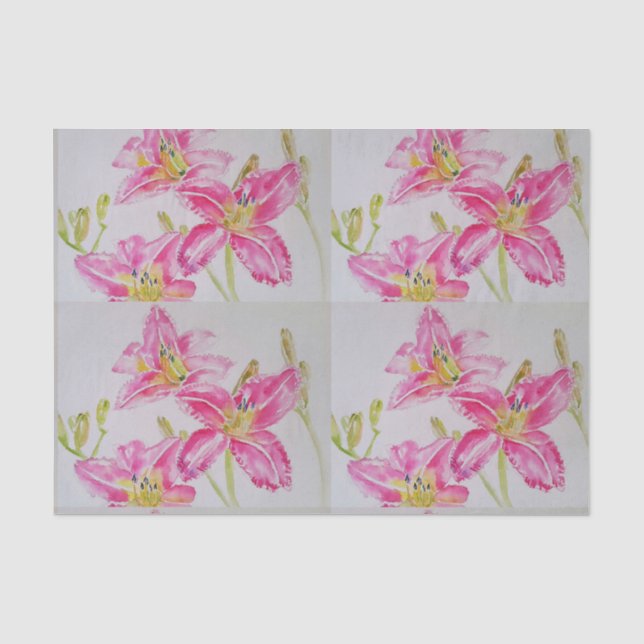 Papier Mousseline Couleur d'eau à fleurs douces rose (Recto)