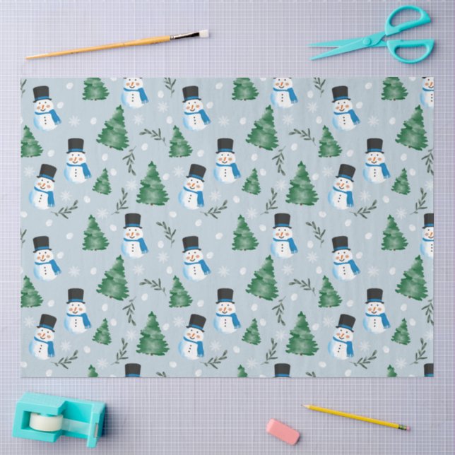 Papier Mousseline Couleur d'eau douce Motif neige d'hiver (Artisanat)