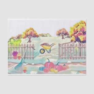 Papier Mousseline Couleurs de chute vintage automne citrouilles aqua