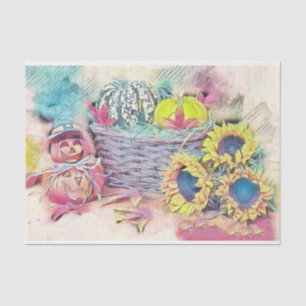 Papier Mousseline Couleurs de chute vintage citrouilles de chute aqu