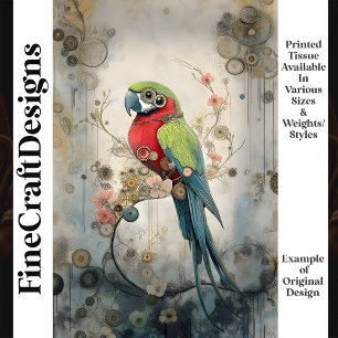 Papier Mousseline Couleurs Vives Oiseau Steampunk Bold Engrenages J7