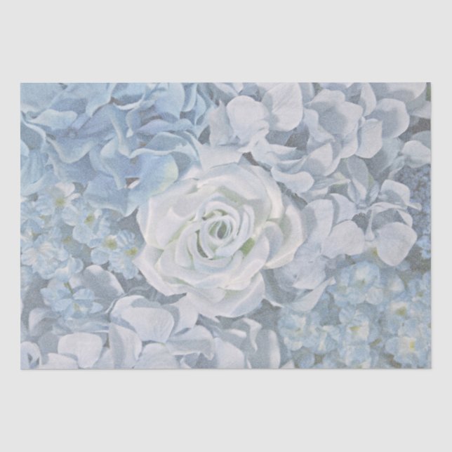 Papier Mousseline Country Blue Rose et Hydragea Floral Imprimer (Recto)