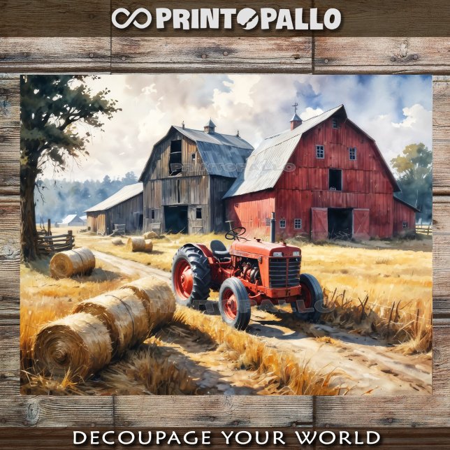Papier Mousseline Countryside rural landscape with barn and tractor (Créateur téléchargé)