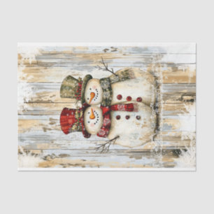 Papier Mousseline Couple de bonhommes de neige rustiques fantaisiste
