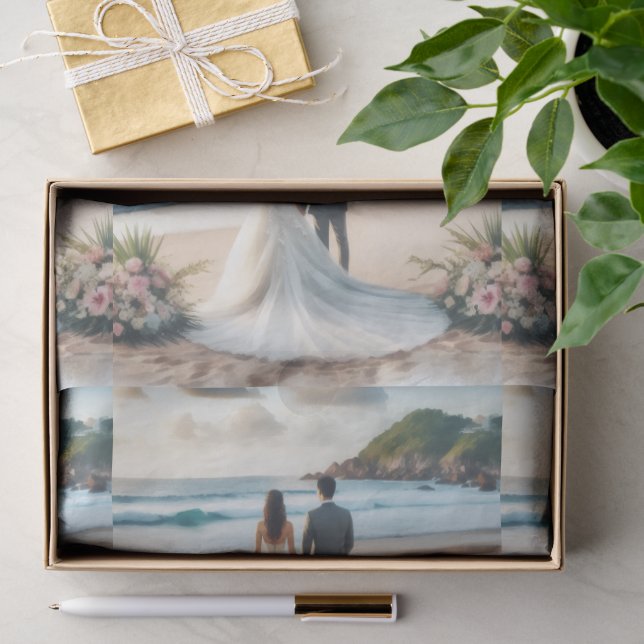 Papier Mousseline Couple de plage de mariage (Cadeau)