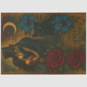 Papier Mousseline Couple gothique romantique avec chat noir et crois