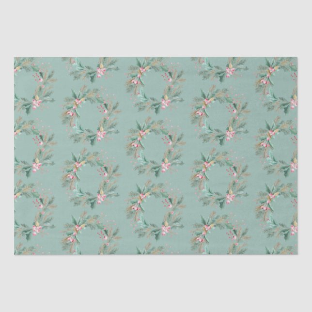 Papier Mousseline Couronne de Noël rose vert (Recto)