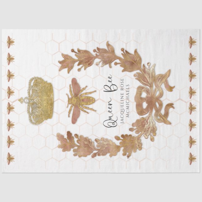 Papier Mousseline Couronne de Reine Abeille Or Rose Découpe de Préno (Recto)