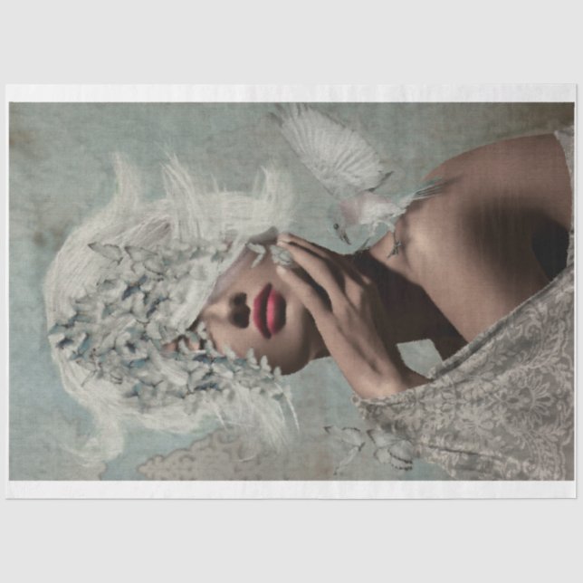 Papier Mousseline Couronne des ailes Portrait Papillons Femme Oiseau (Recto)