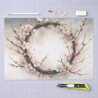Papier Mousseline Couronne florale aquarelle floraison d'amandier