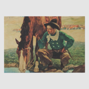Papier Mousseline Cowboy arroser son cheval par NC Wyeth